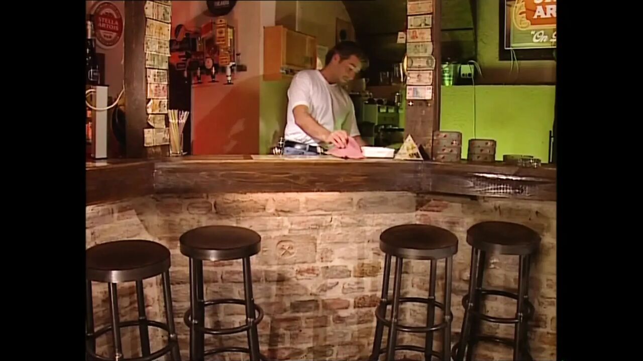 Double Penetration and Cumshot in Mouth for Young Busty Slut with Hairy Pussy in a Pub