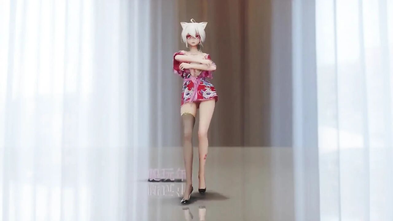 Chocolate Cream Cheongsam; Black Stockings; Red-soled High Heels