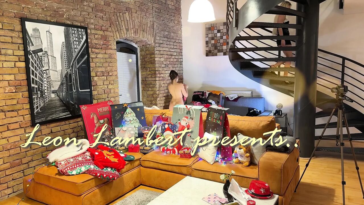 Amazing new year party with two petite hot college girls in different costumes to play with a cock and balls