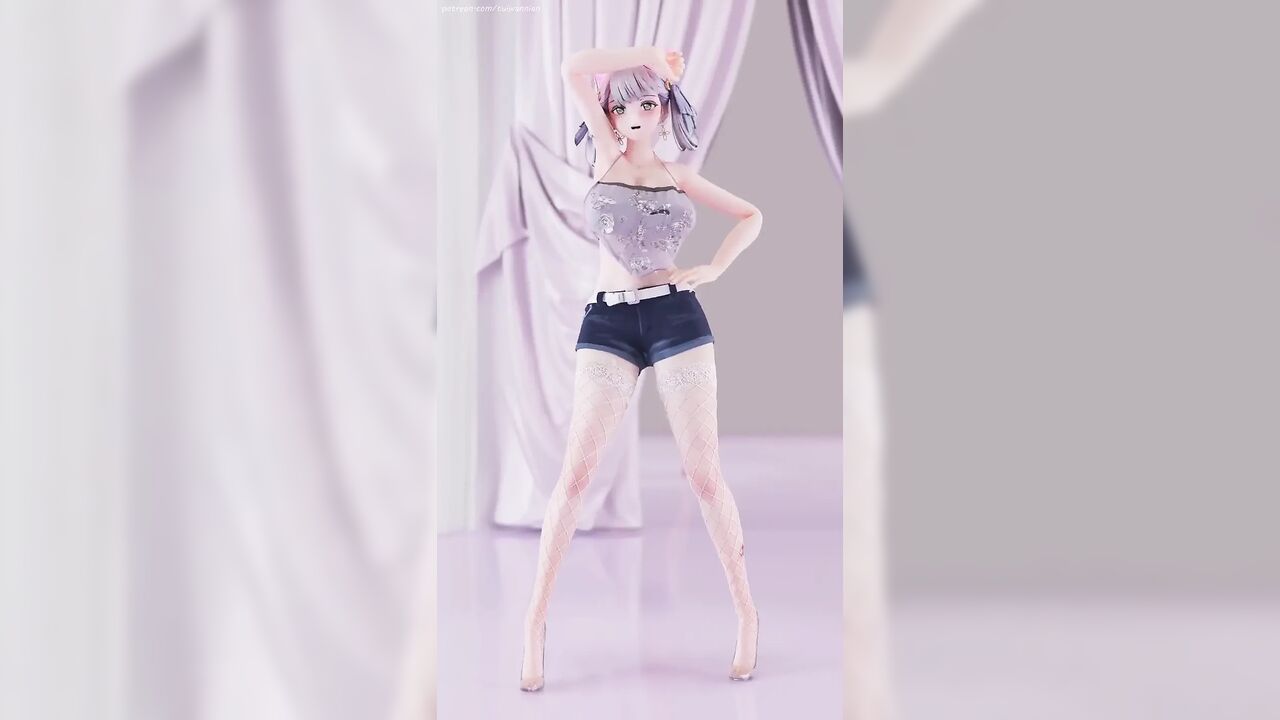 [mmd] 鸣潮 今汐aoa - Heart Cropped Shorts; Belly Top; Striptease