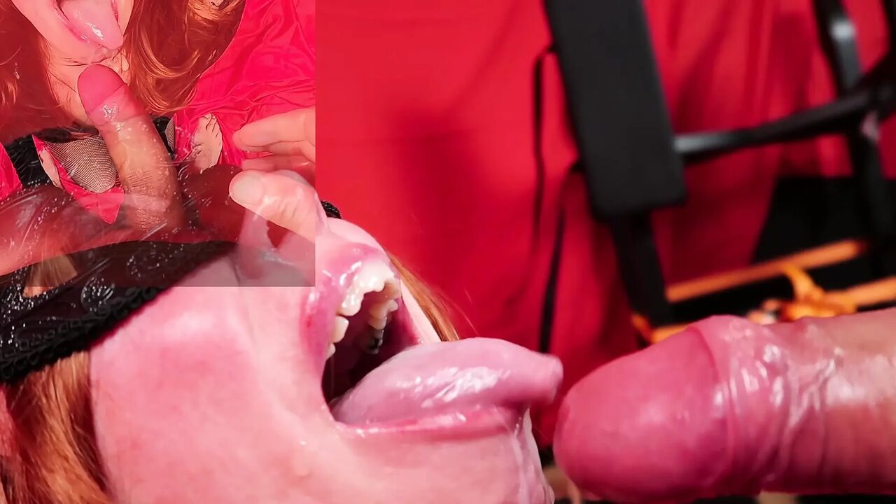Taking a mouthfull of cum