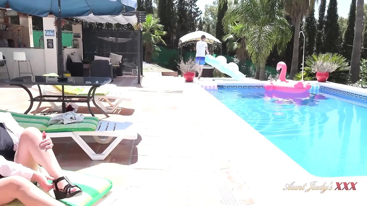 AuntJudysXXX - Busty MILF Keira Fucks the Pool Boy