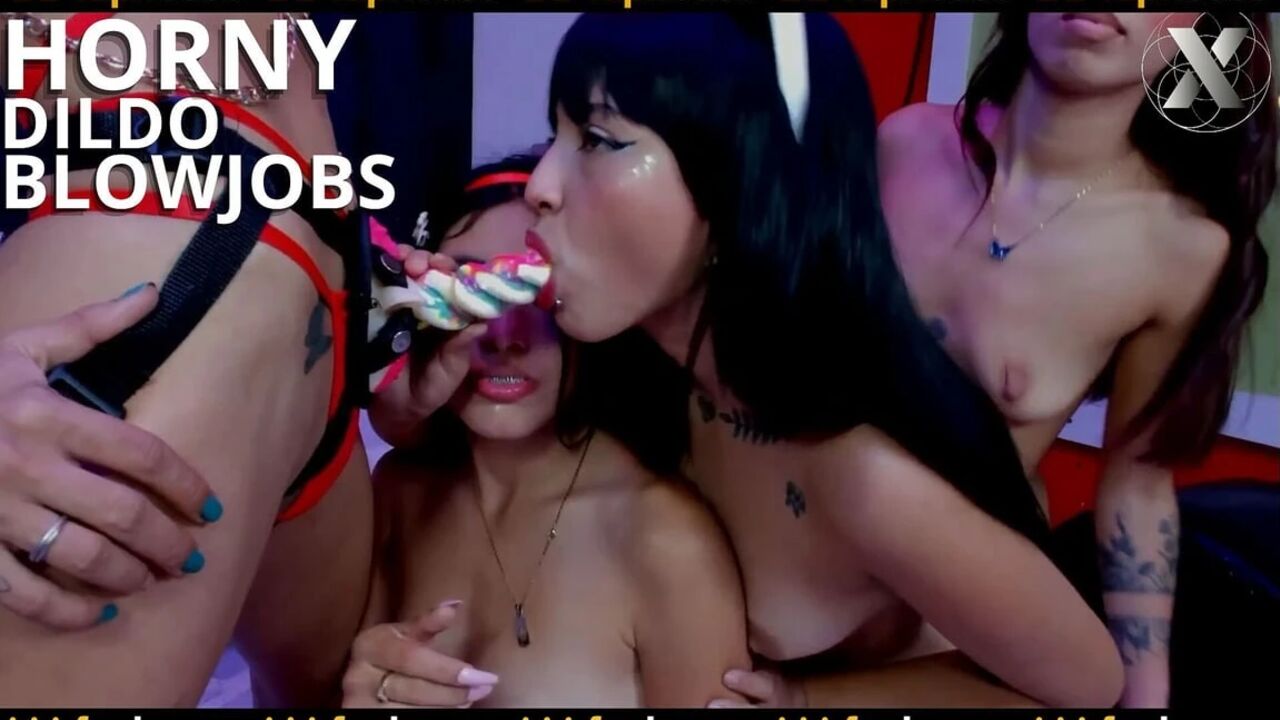 Horny Young Lesbians Give Hot Blowjobs and Fuck While Facing a Huge Dildo