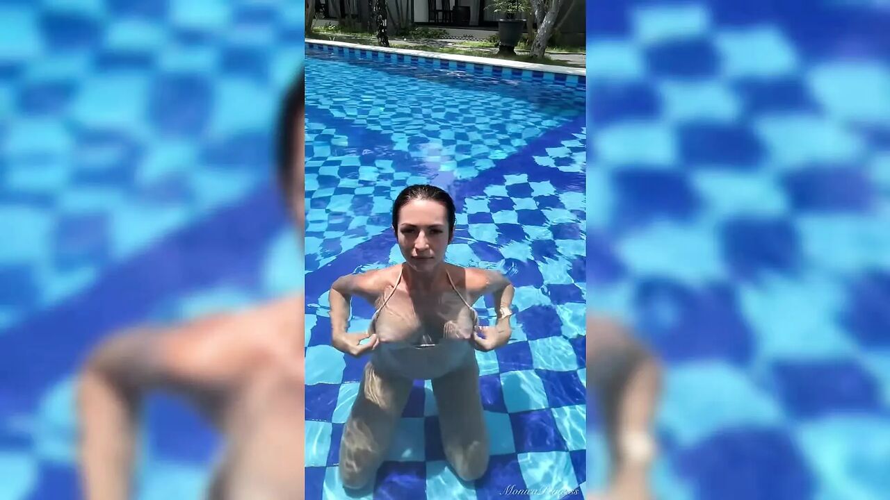Ahegao, Spit, Outdoor Pussy & Tits Flashing in the Pool