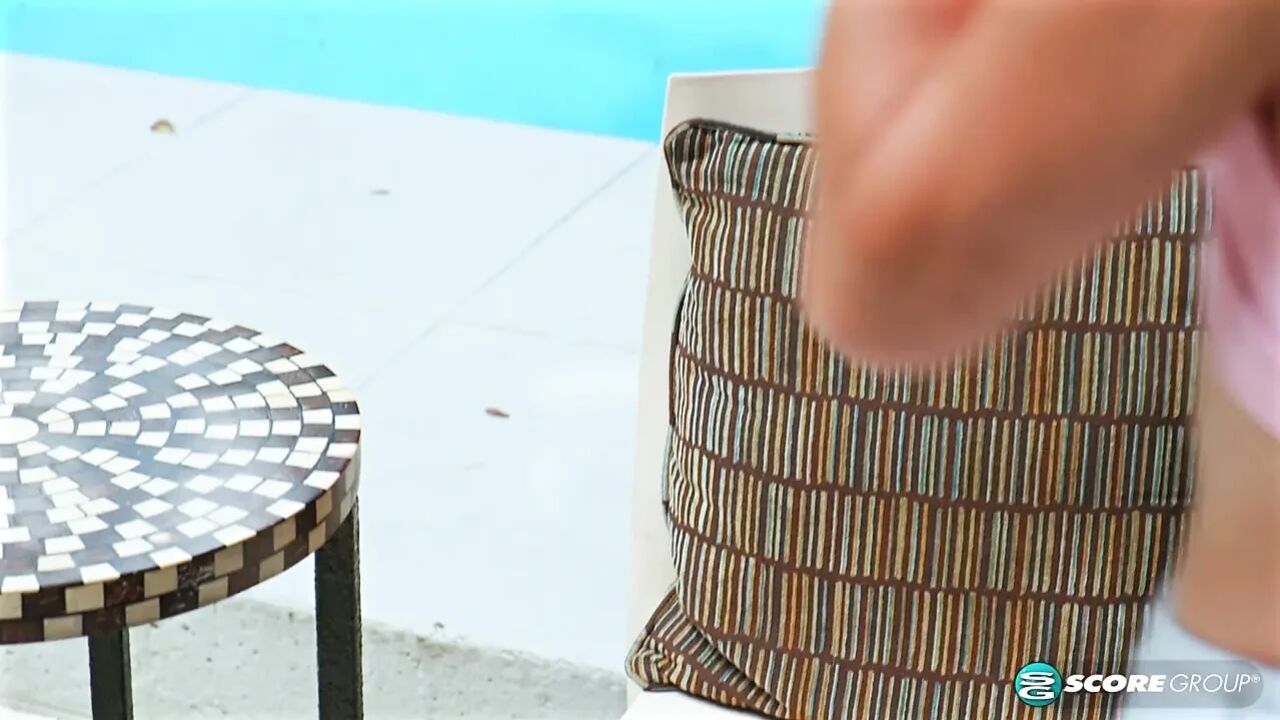 Bella Bare, 54, finger-fucks her pussy by the pool