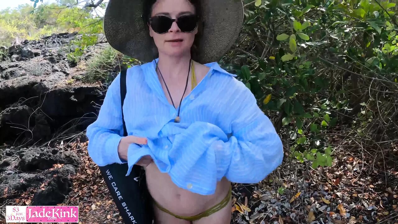 Dumb slut sloppiest spit blowjob on private secret beach