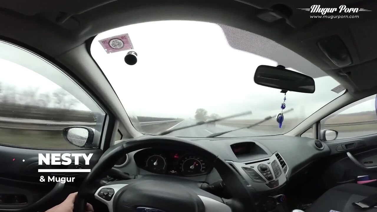 Nesty gets fucked outdoor in a car on a rainy day