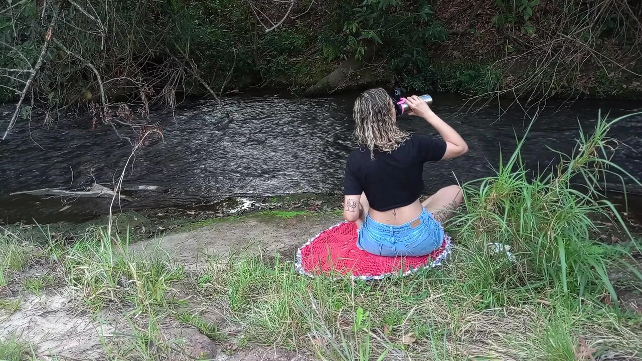 Encounter with a stranger at a waterfall ends in outdoor sex.