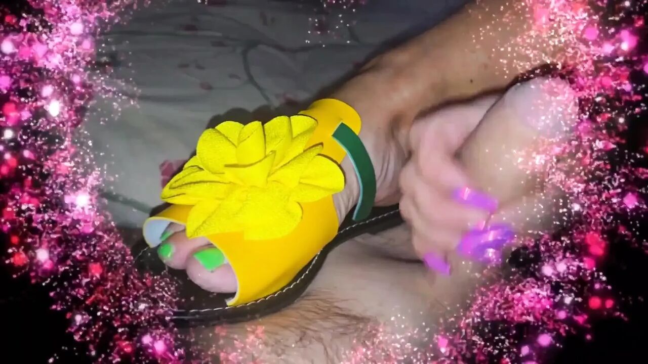 Stepmom in Bright Flip-flops in Bed with Her Stepson