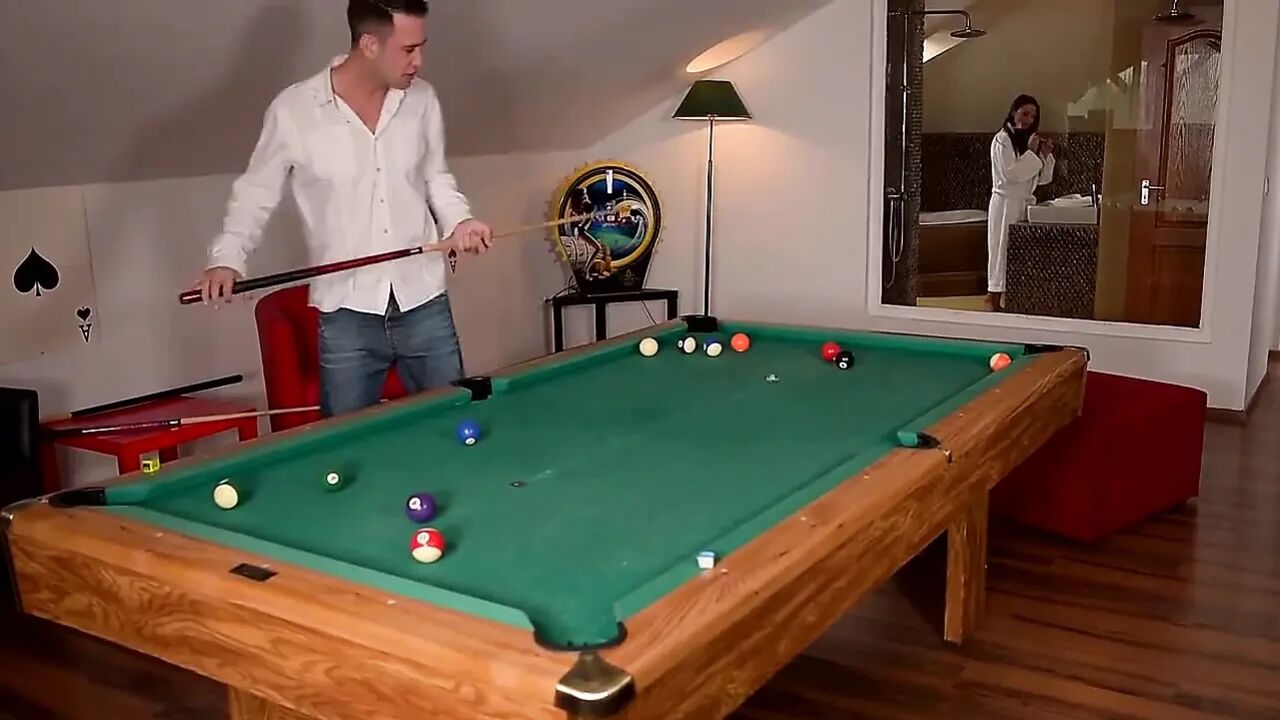 Hot Pool Table Fuck with Stockings and Legs up