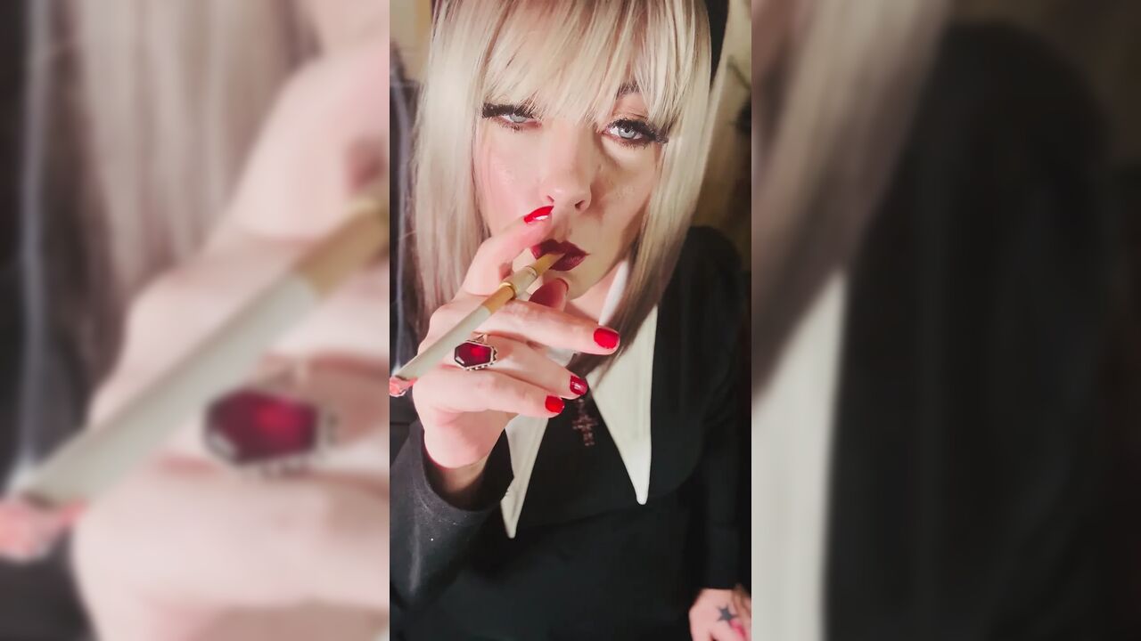Cute Catholic Girl Tina Snua Smoking A Cork Cigarette - Lots Of Dangles And Snap Inhales