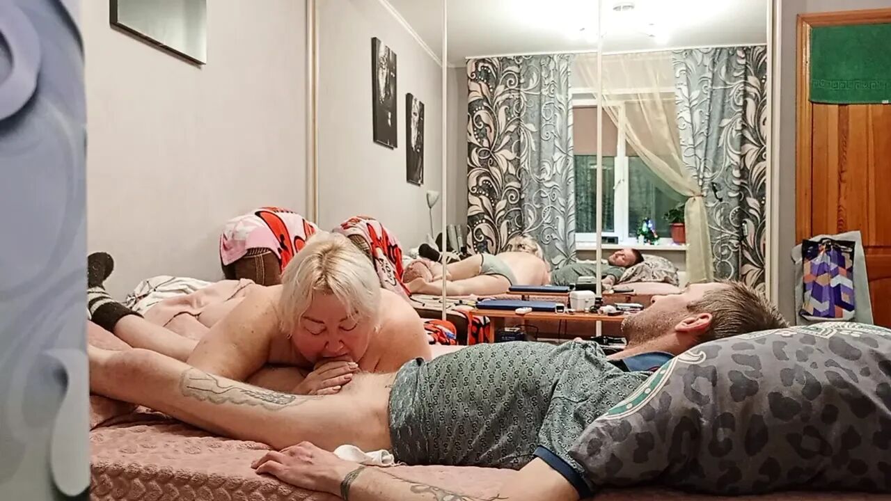gentle blowjob and hot cum in neighbor's mouth