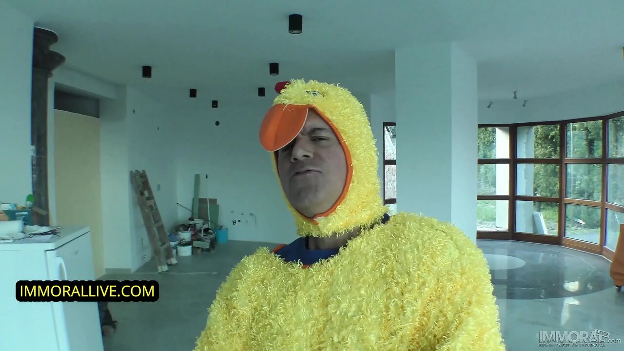 Evil Easter bunny gives natural busty teen anal creampie!