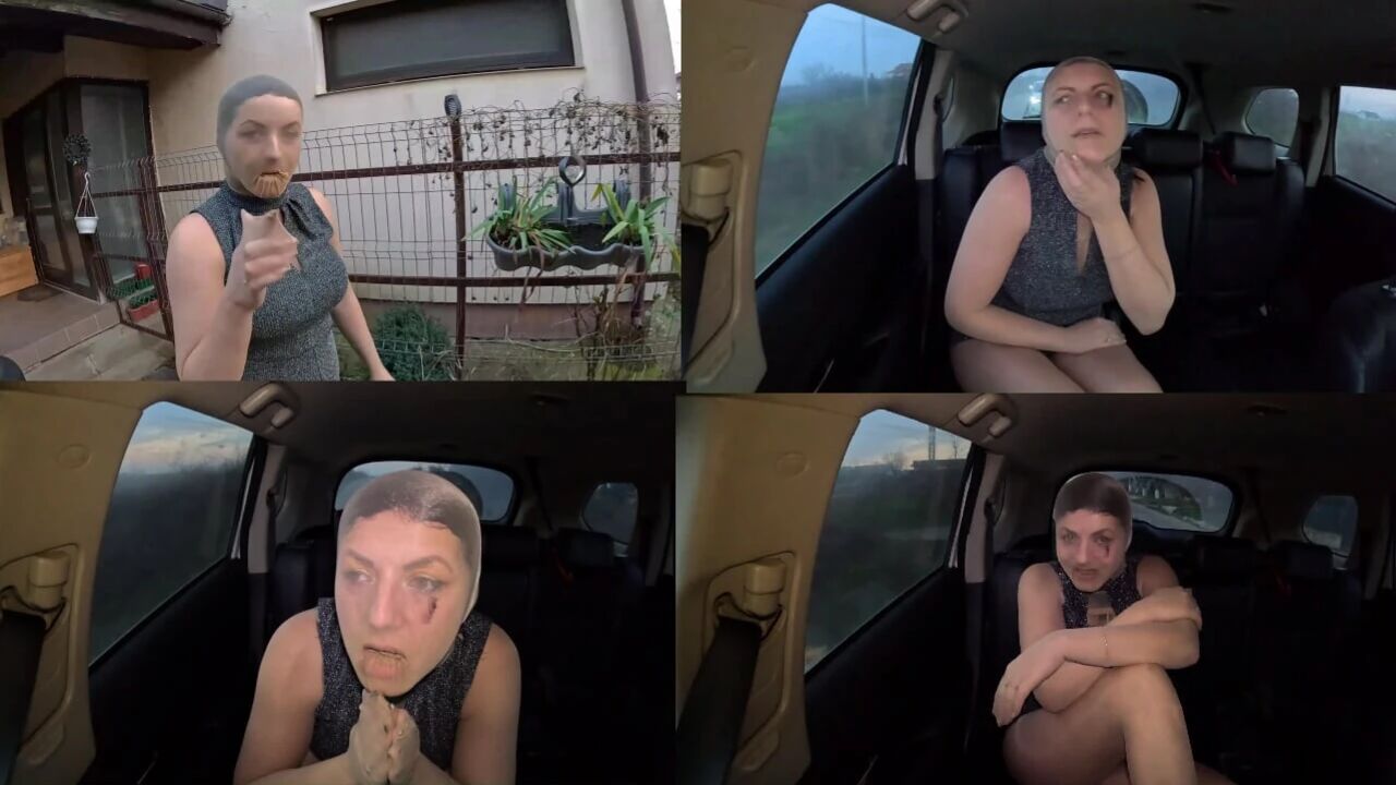 Risky Public Trip in Full Pantyhose Encasement – Nylon Doll in the Car