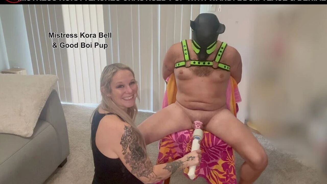 Mistress Kora Teases Chastised Pup with Wand: BDSM Tease & Denial