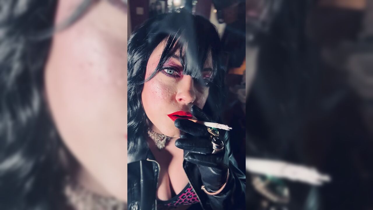 Leather Clad Tina Snua Smokes A Cork Cigarette - You Love Me Dressed Head To Toes In Leather - Gloves