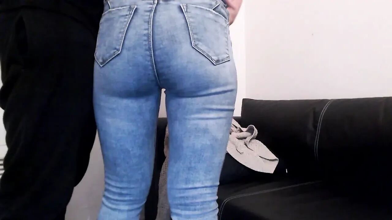 Grobbing amateur ass and fingering pussy in blue jeans