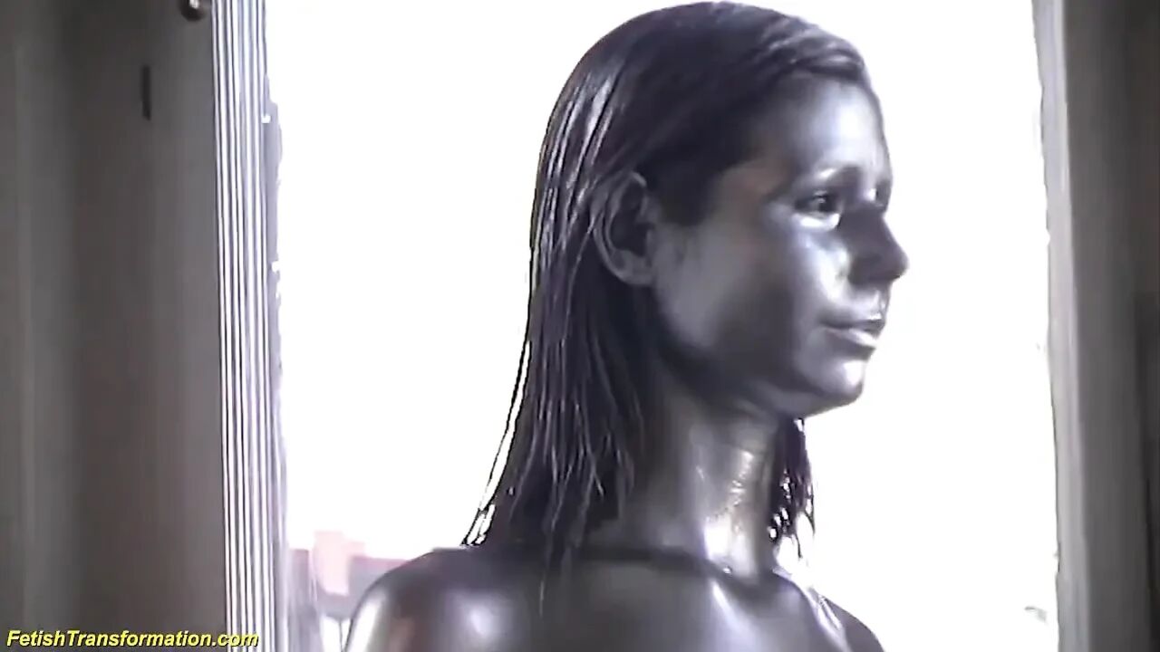 Silver metallic painted bald head statue mannequins posing