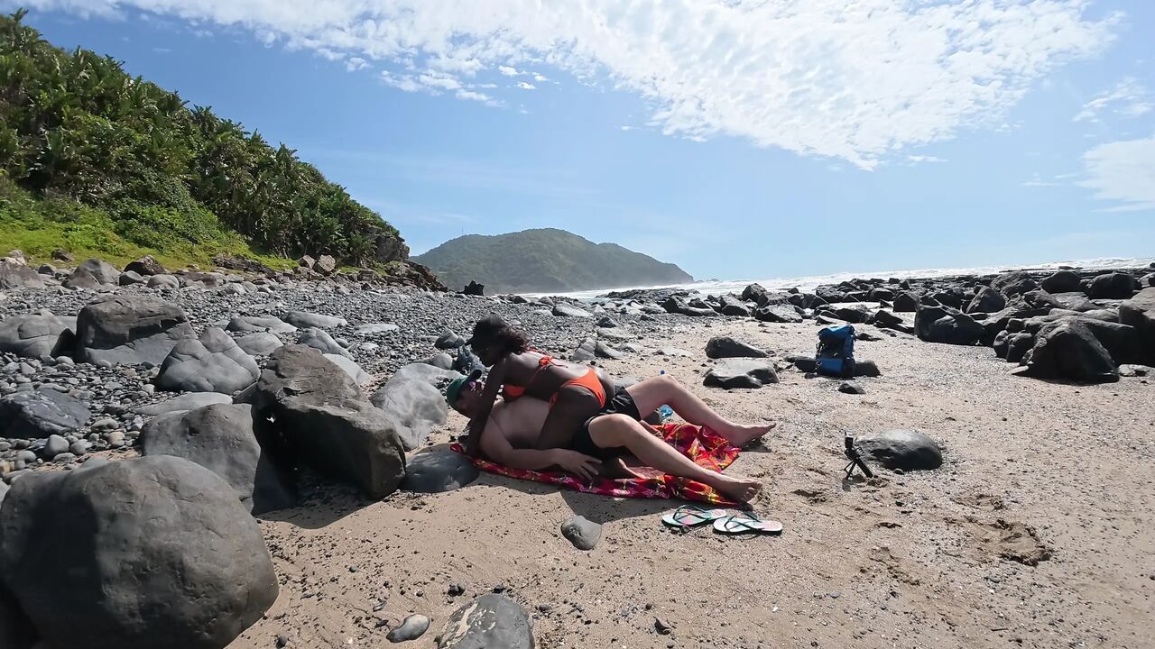Whispers on a Wind-Kissed Shore Ebony Swan rides white dick...HARD