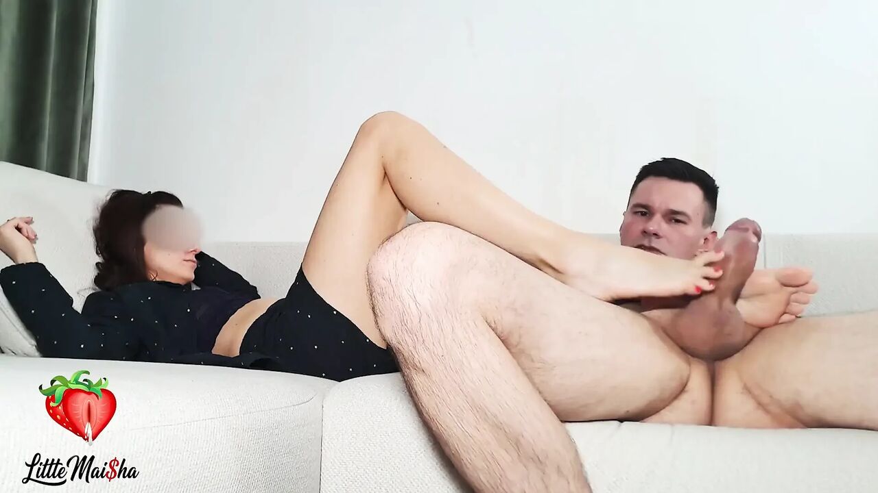 Little Maisha Does Well with Her Feet and at the End She Mounts a Hard Cock and Gets a Copious Cumshot on Her Tits.