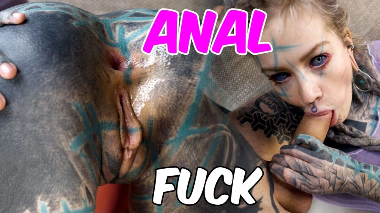 Anal loving Tattooed Hippie ANAL Fuck with Dildo and Real Big Dick