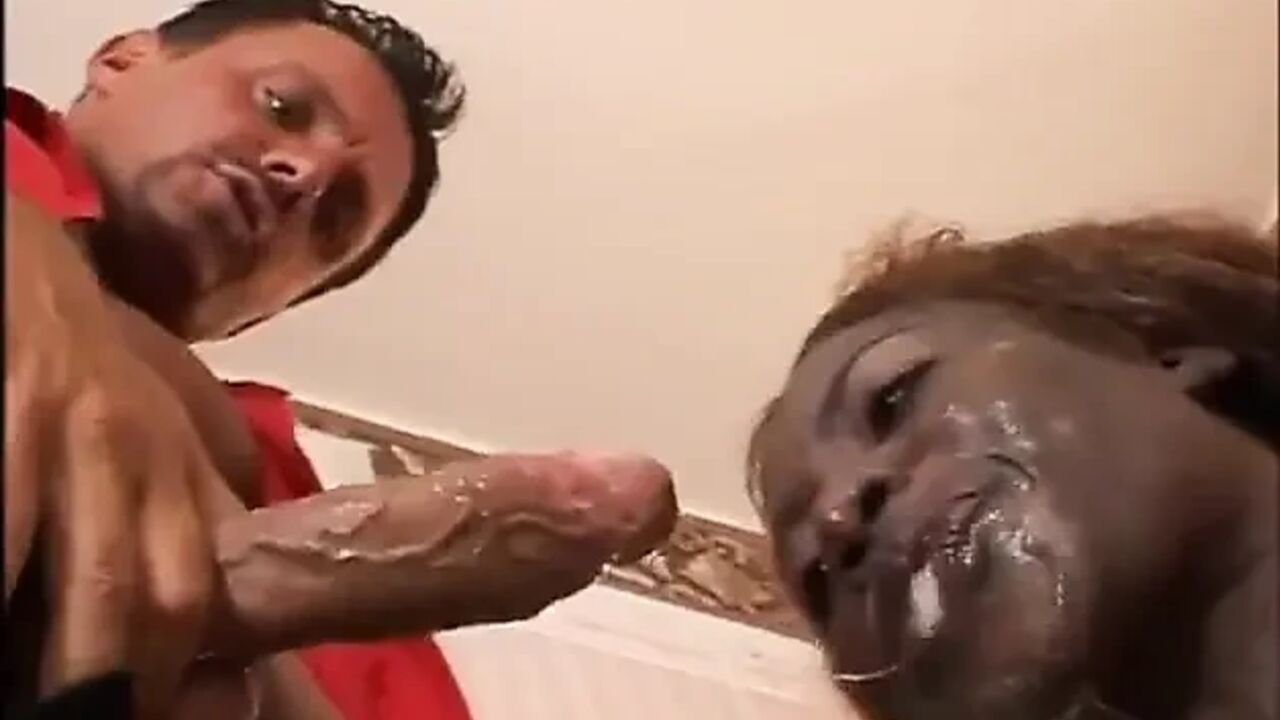 Black maid pussy fucking big cock sucking in the bathroom...cum in mouth