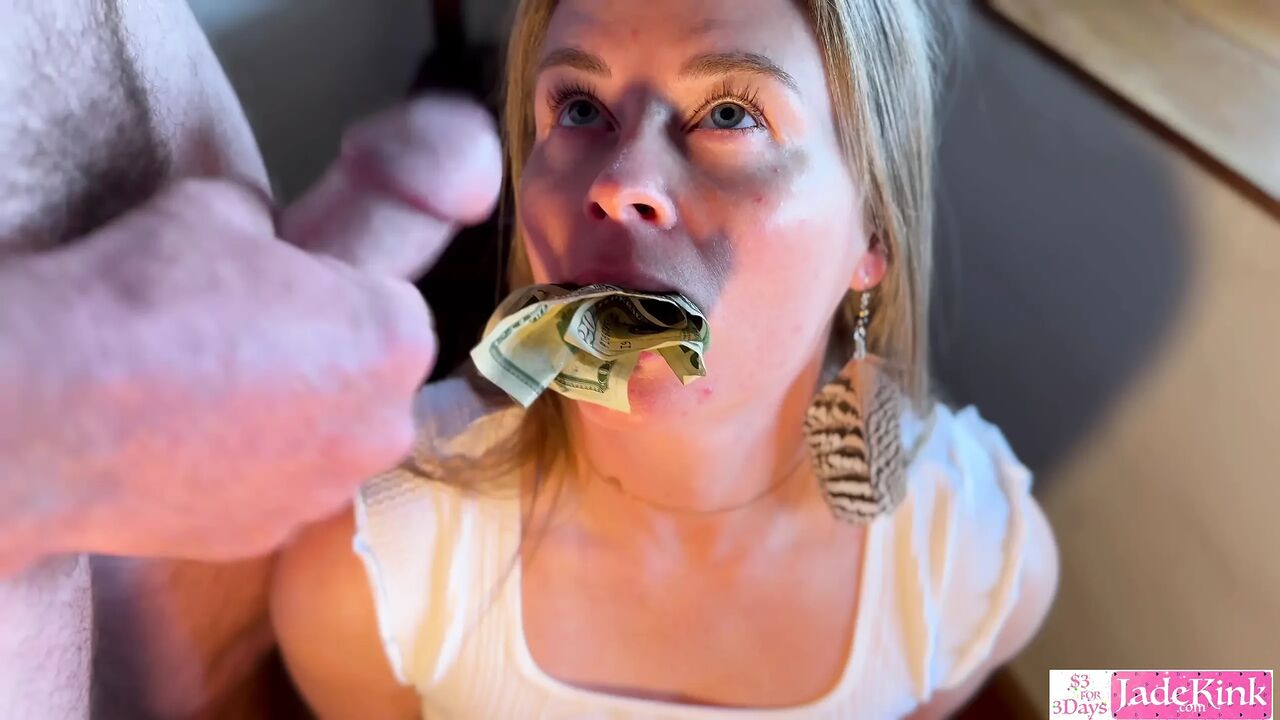 20 Dollar Bills Stuffed in Wet Pussy & Handjob Facial Cumshot