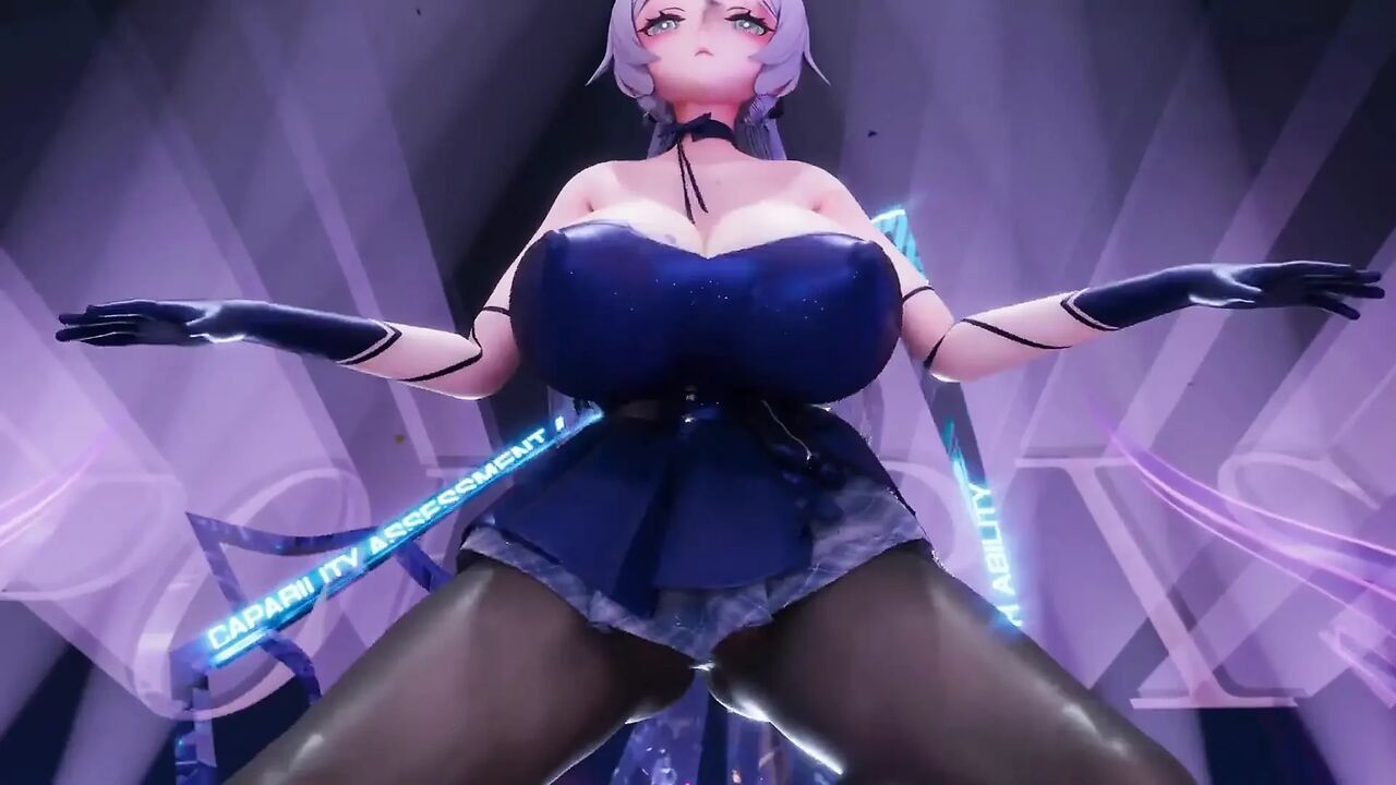 Jiggling Breasts; Bare-bottomed Miniskirt; Crotchless Black Stockings