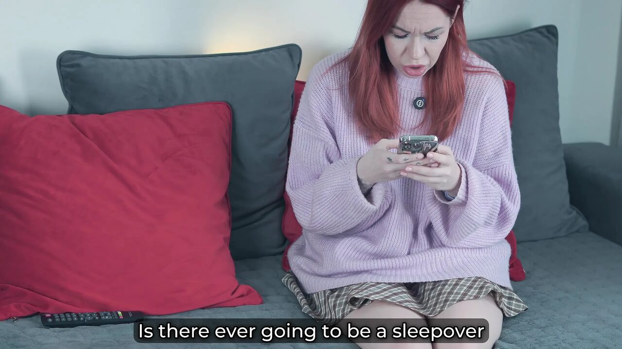 Step Mom Masturbates Next to Step Son on Couch Till Wild Fuck