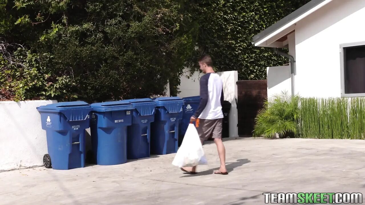 Petite Asian gags on her neighbor's thick cock