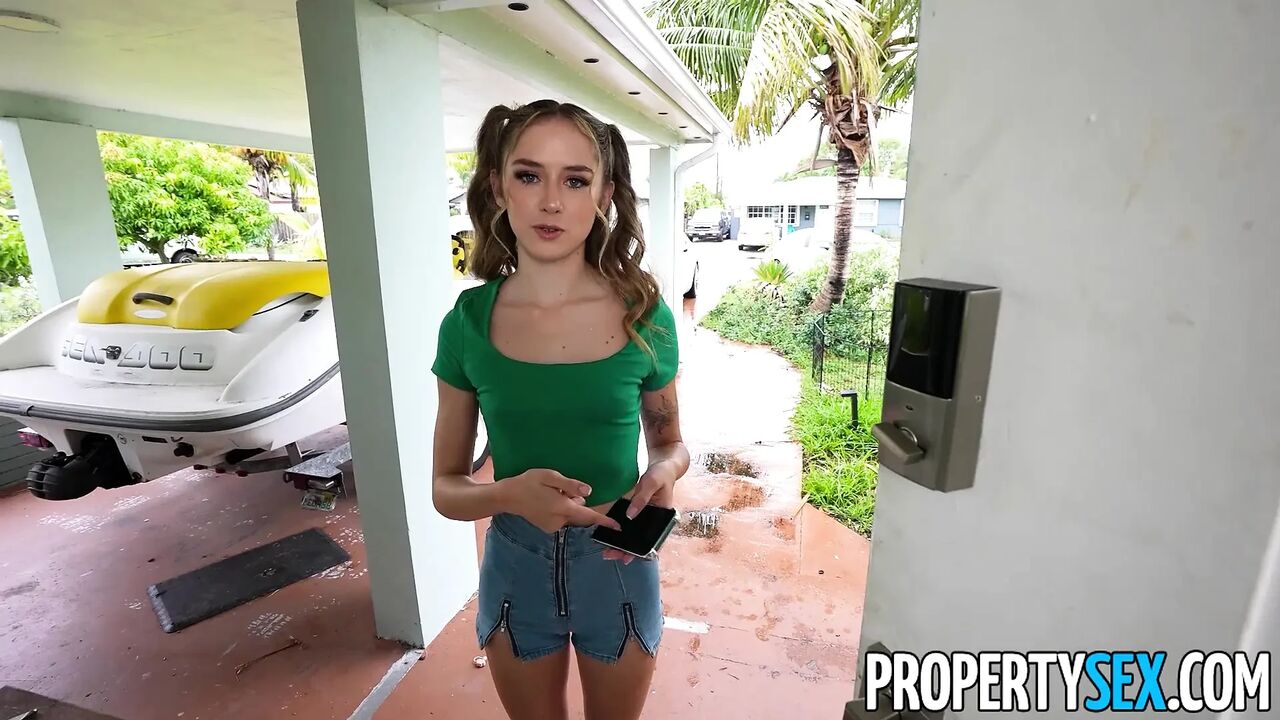 Cute Tenant Daisy Fox Pops Perky Tits & Pays Rent with Blowjob & Facial
