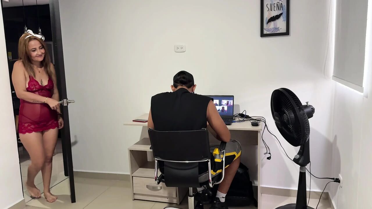 Stepson takes advantage of his cuckolded stepfather being distracted to fuck his fucking stepmother by the ass.