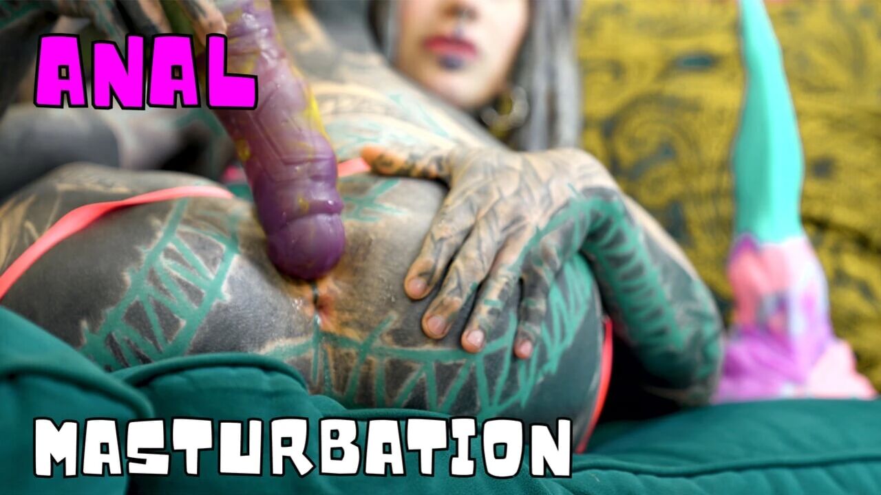 Tattooed Girl Takes On Anal Toys Solo Lingerie Session