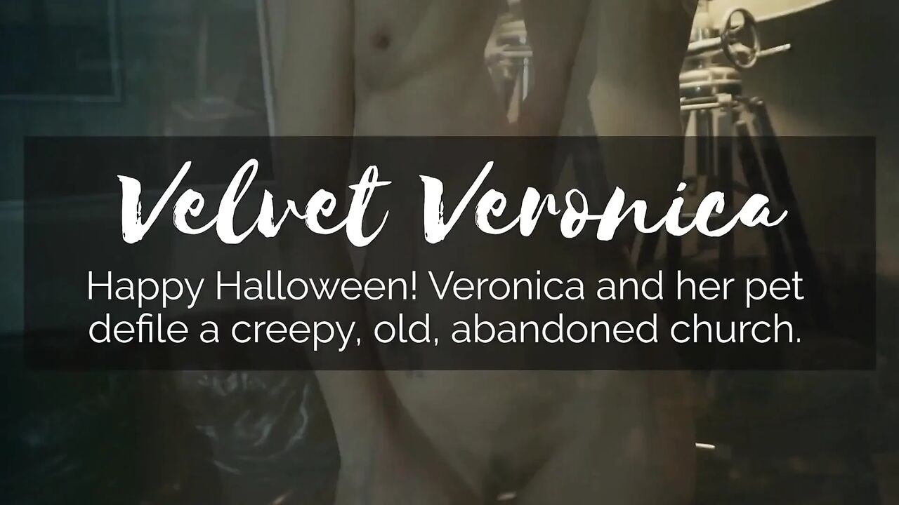 Happy halloween! Veronica and her pet defile a creepy, old, abandoned church