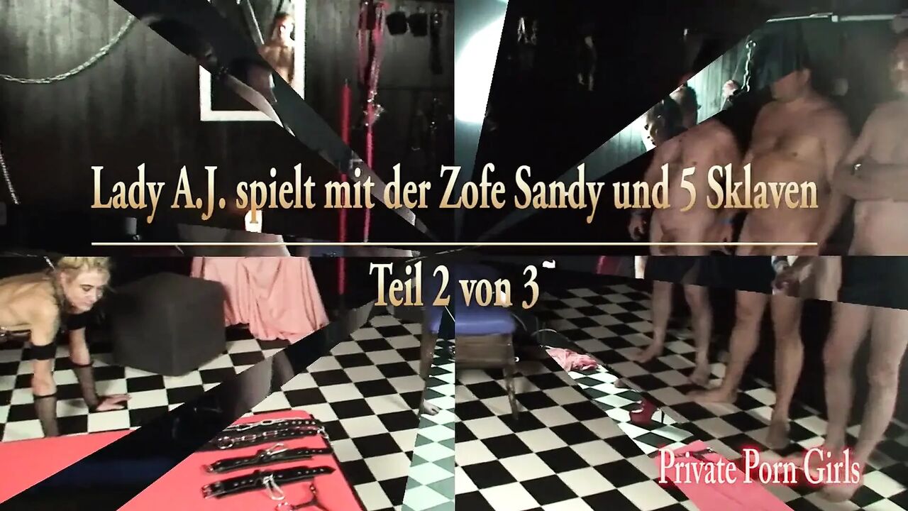 Lady A.J. plays with the slave Sandy and 5 slaves - part 2