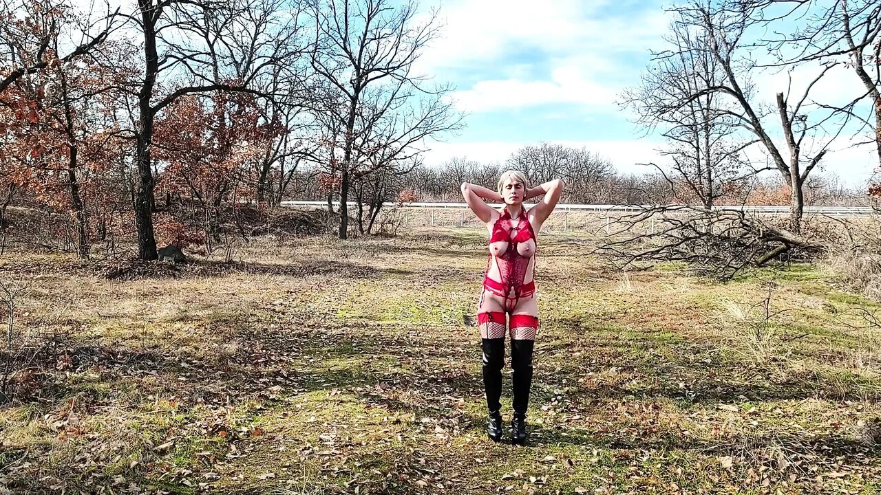 Little Whore Strips off Her Red Bodysuit on the Highway Part 2