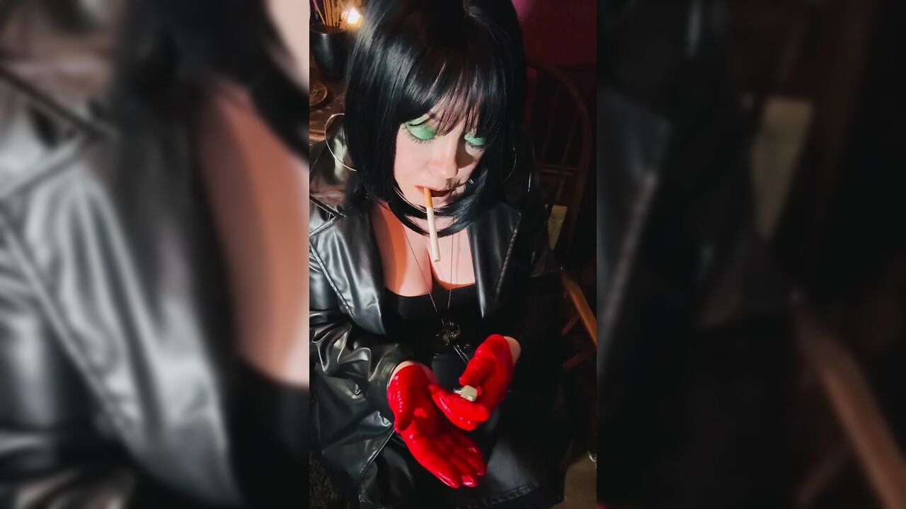 Miss Tina Snua In Leather coat & Gloves Sparks Up A cigarette Then Smokes For You Leather Lovers!