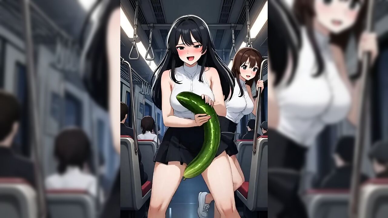 New 2026 hentai, subway girl uses a cucumber.