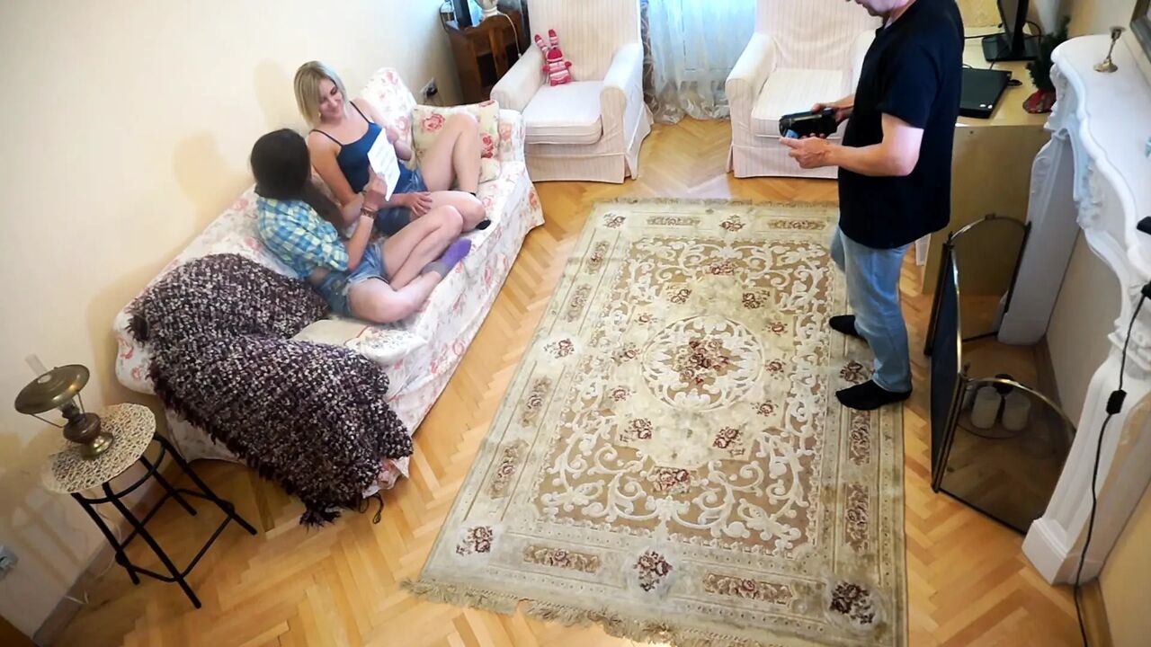 Raunchy mature man films two teen stepsisters having passionate lesbian sex