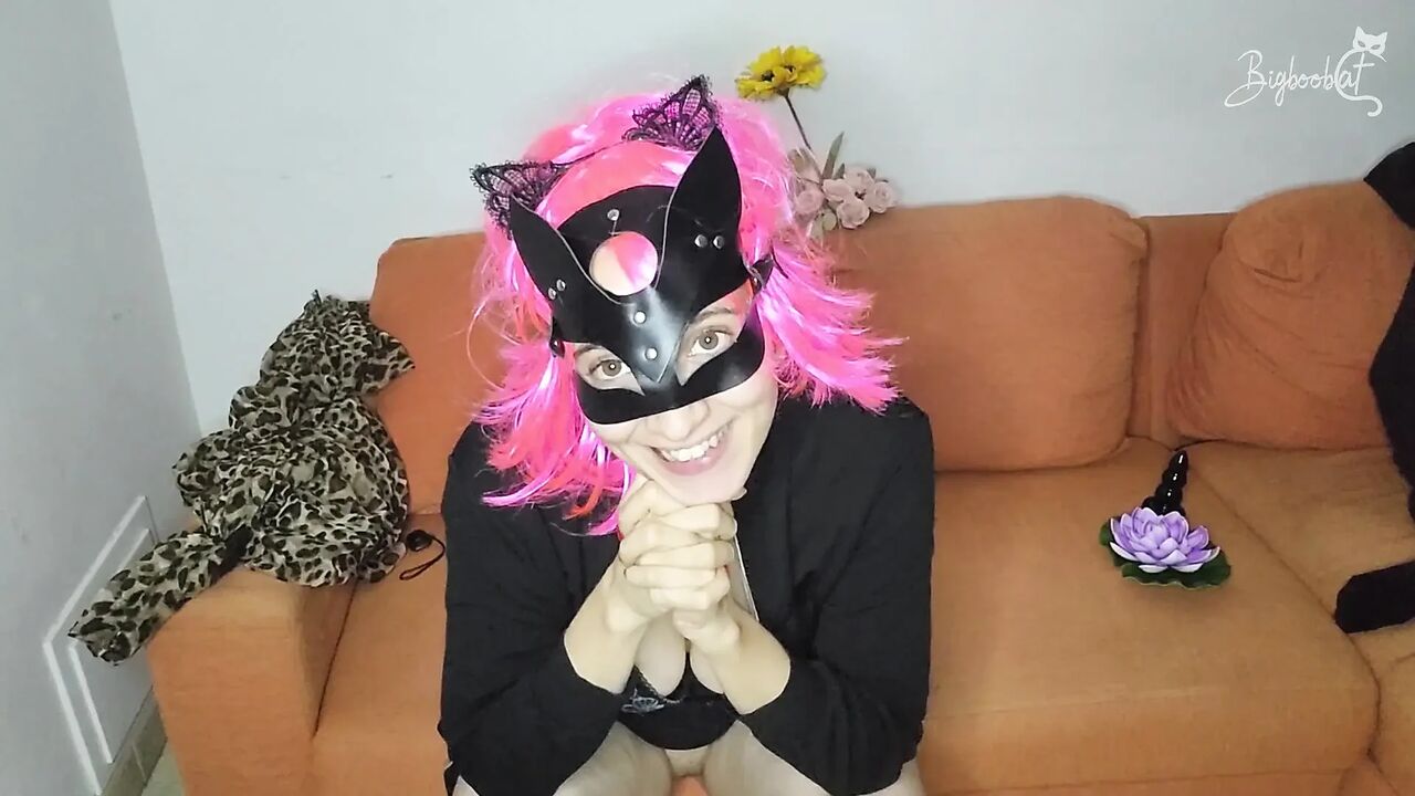 Solo fun with my big natural tits and secretive pussy mask