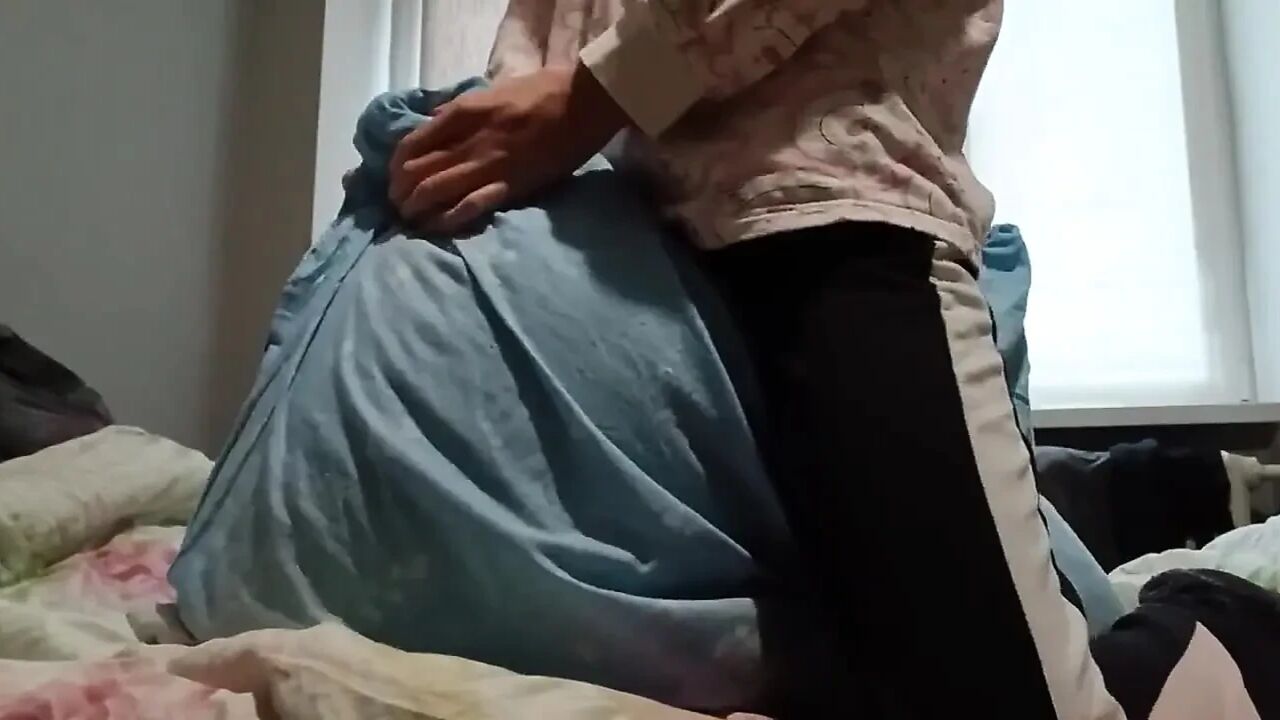 Super Skinny Girl Rubs Her Pussy on a Pillow and Cums Quickly so Her Parents Don't Catch Her