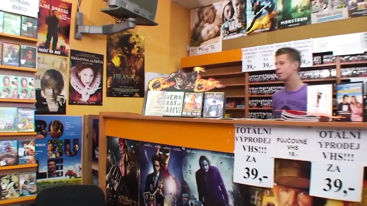 German Granny Sucks and Fucks Younger Stud in Shop
