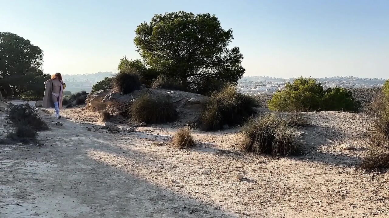 Naked Outdoor Walk with Coat in Mountains!