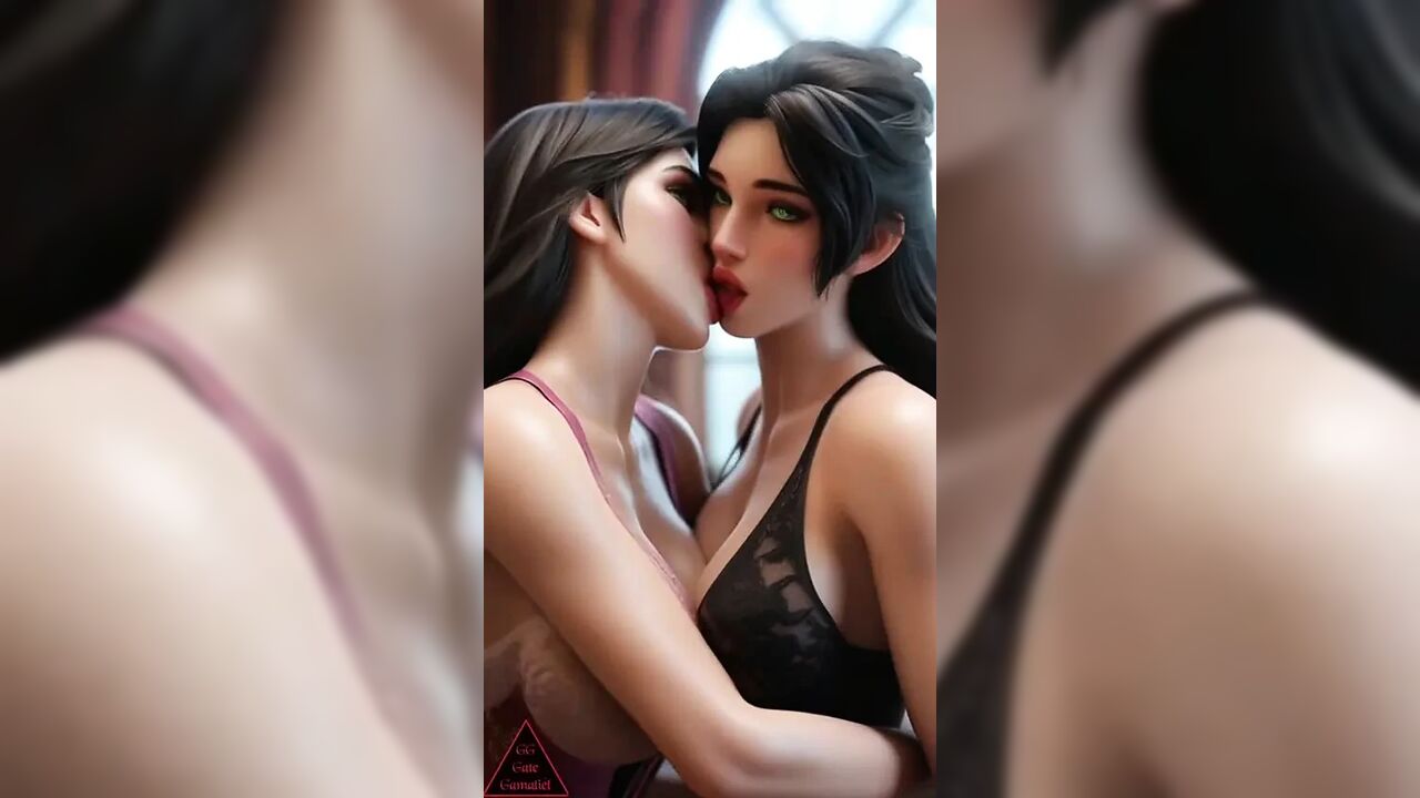 Two Green-Eyed Brunettes Share Cock & Kiss Passionately – FFM Threesome AI POV