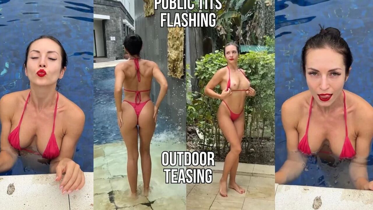 Outdoor Bikini Tease, Big Boobs Flashing