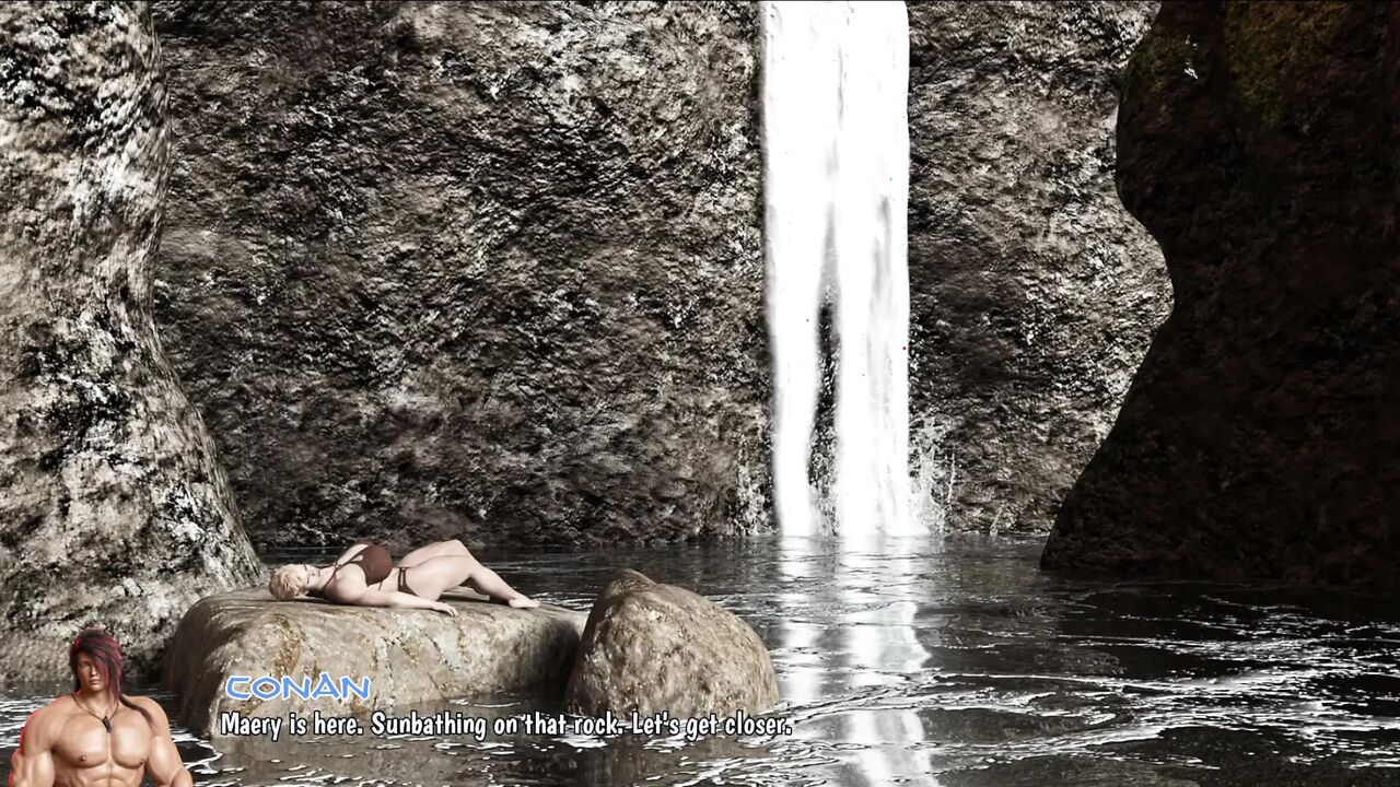 Conan Fucks Mary Senseless by the Waterfall, Floods Her Tight Pussy with Hot Cum!