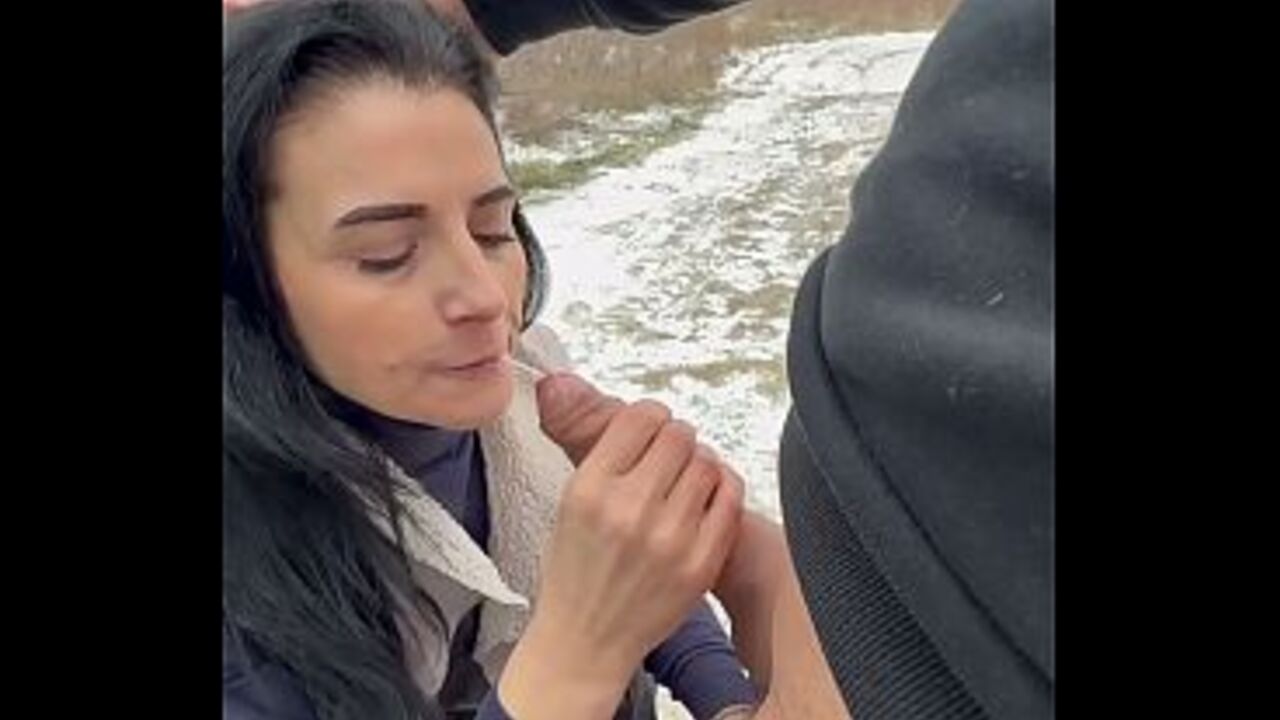 Not even the freezing air stops Gabriella from sucking the cum out of Speedy's cock.