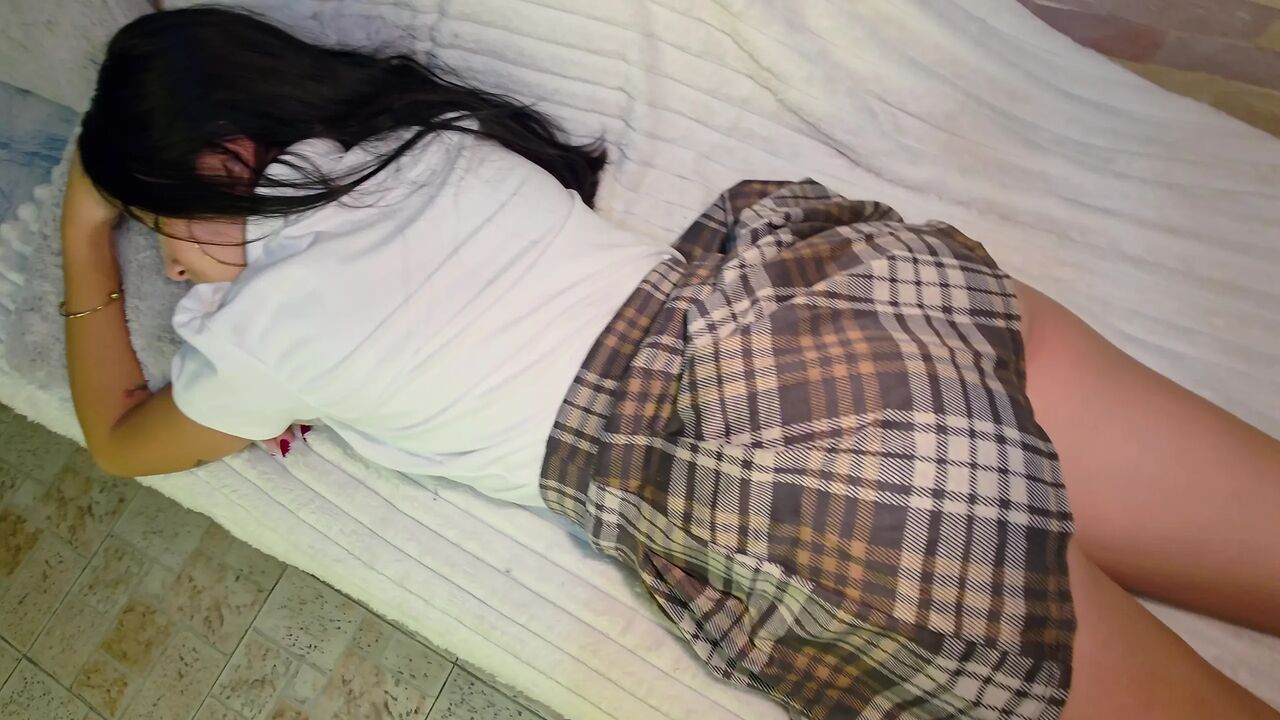 Stepdad finds his uniformed stepdaughter and stops her cock