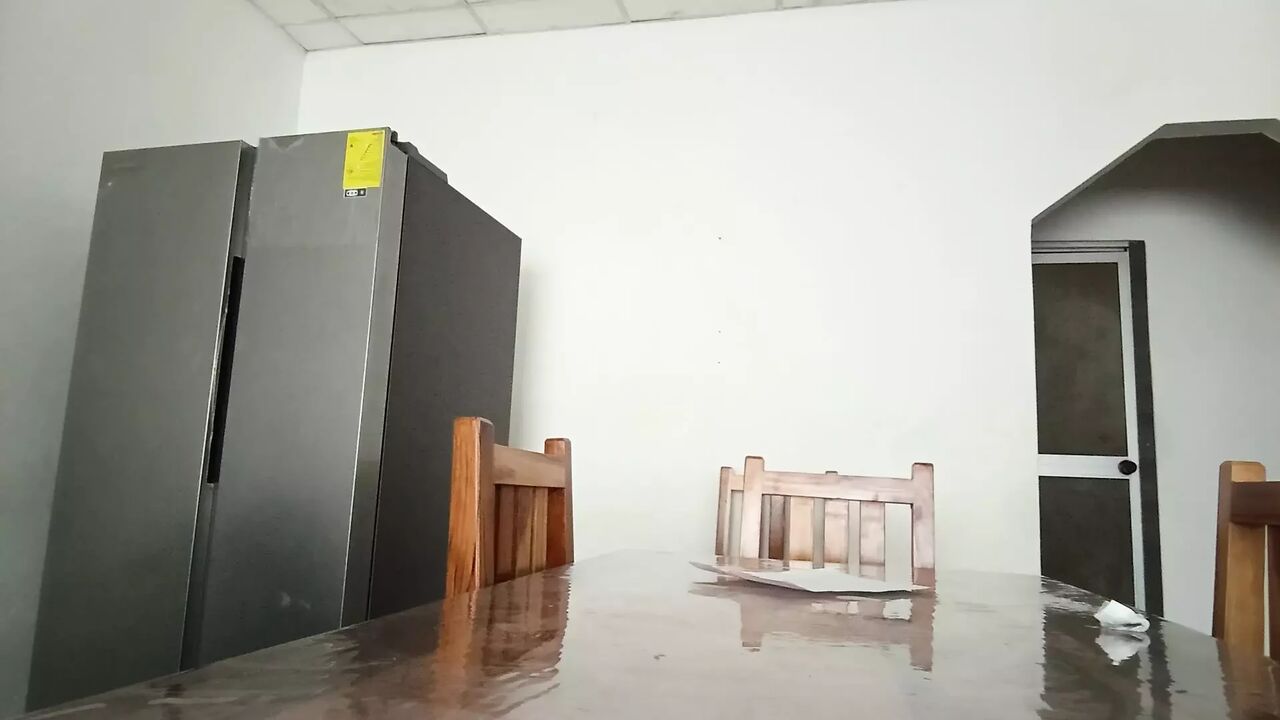 Cinderella shakes her buttocks on the table while the maintenance technician repairs the refrigerator