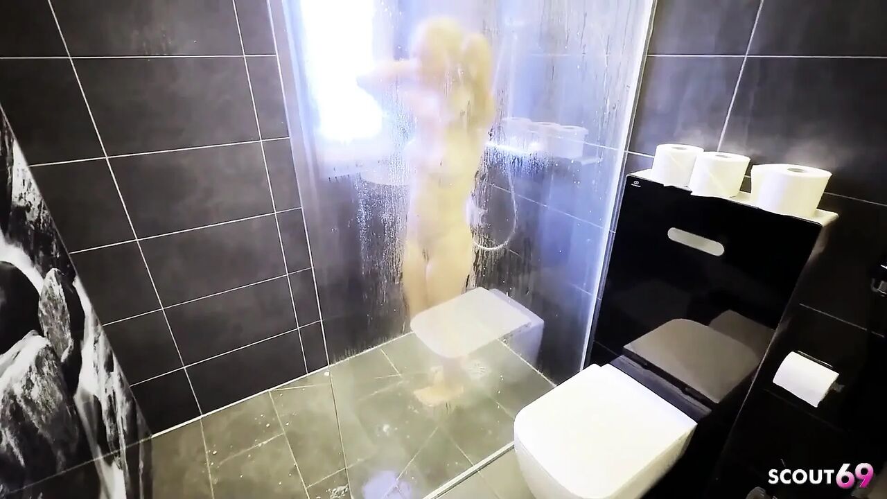 German Slim Step-sister with Big Tits Caught in Shower and Seduce to Fuck